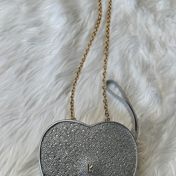 Larroude Heartbreaker Crossbody Bag In Crystal and Light Gray Vegan Suede NWT - Picture 9 of 14